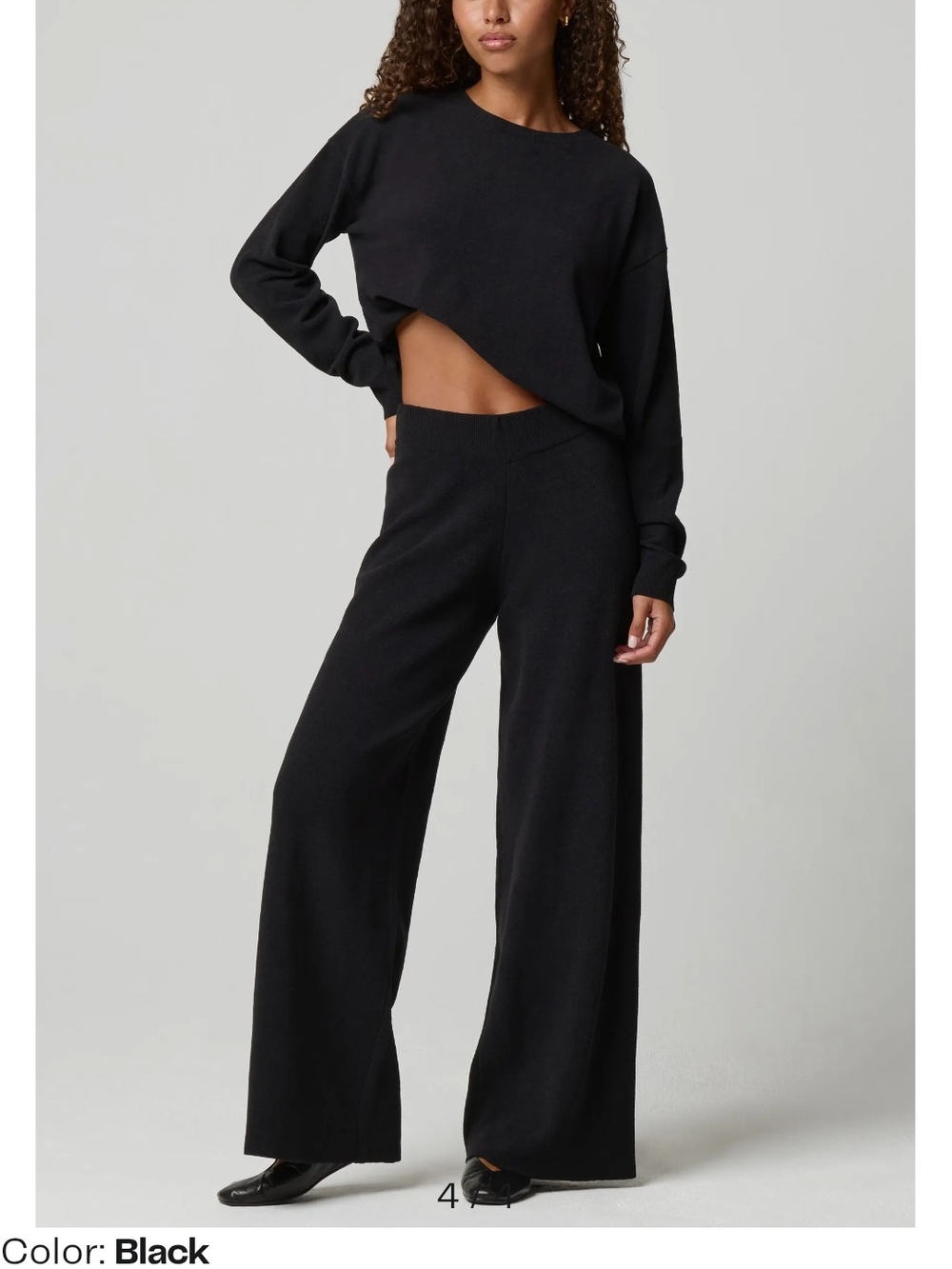 Wide-Leg Knit Pants in Black — Women's Elevated Lounge Pant